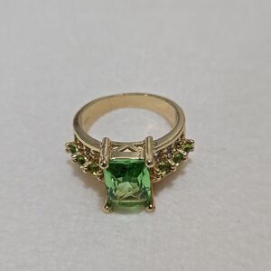 Gold Plated Sterling Silver Ring With Green Crystals